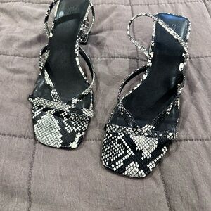 H&M Black & White Snake-Print Strappy Heels